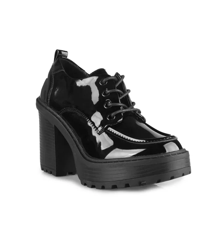 Black Patent Leatherette Chunky Platform Loafers sold by Unique Vintage