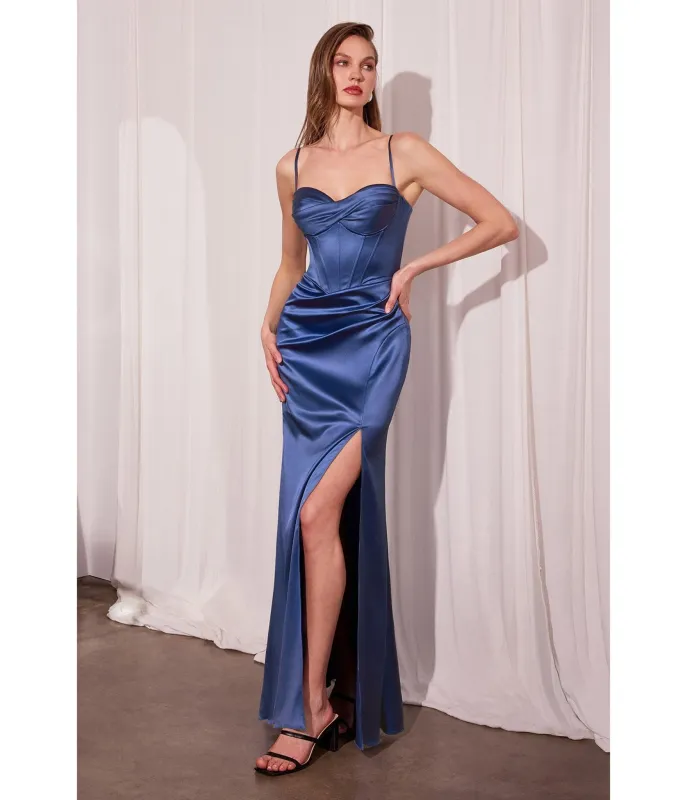 LaDivine by Cinderella Divine Soft Navy Sweetheart Neck Corset Bodice Stretch Evening Gown sold by Unique Vintage