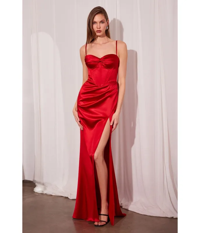 LaDivine by Cinderella Divine Red Sweetheart Neck Corset Bodice Stretch Evening Gown sold by Unique Vintage