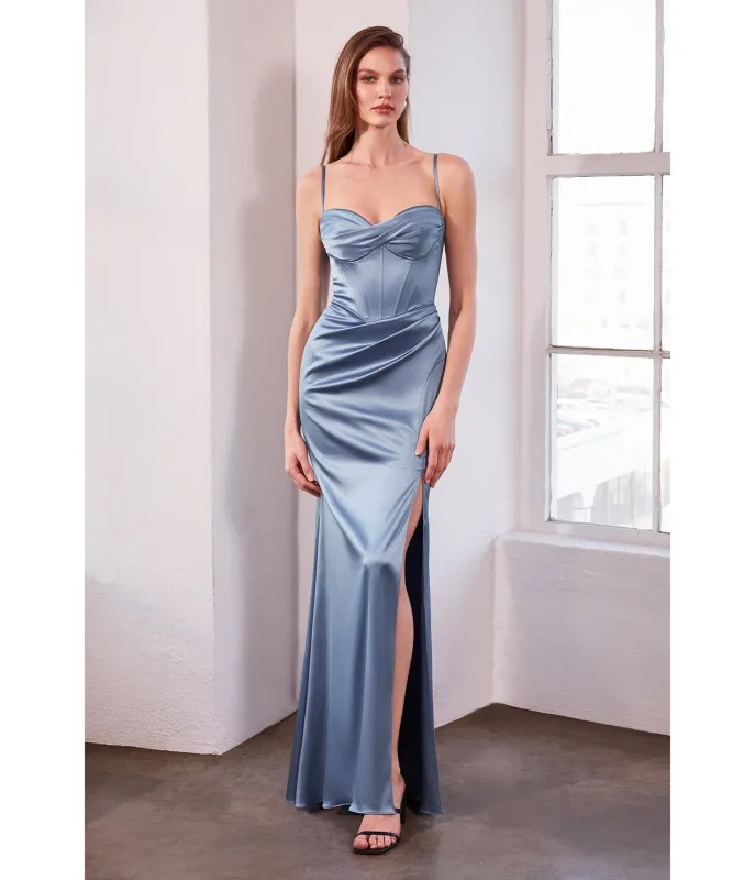 LaDivine by Cinderella Divine Paris Blue Sweetheart Neck Corset Bodice Stretch Evening Gown sold by Unique Vintage