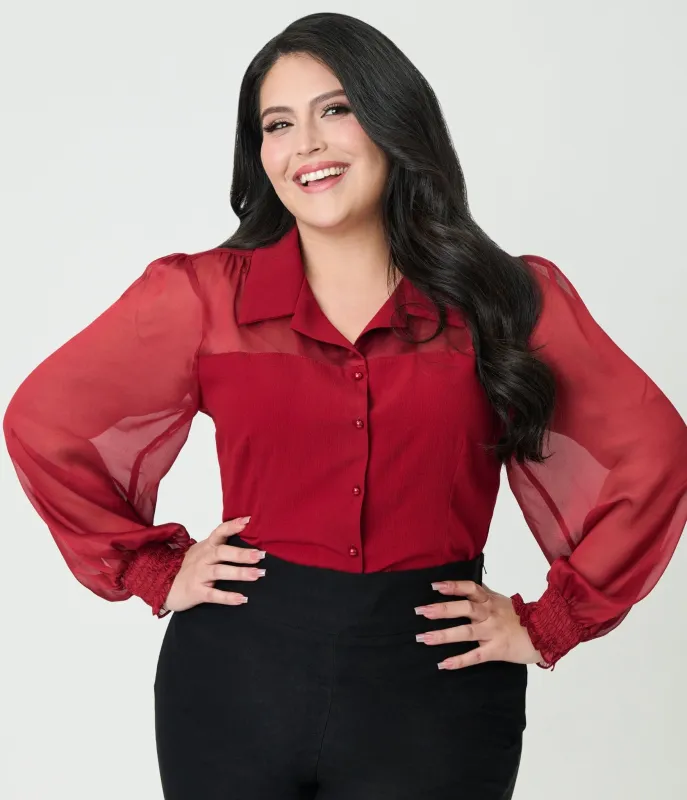 Banned Plus Size Burgundy Bonnie Blouse sold by Unique Vintage