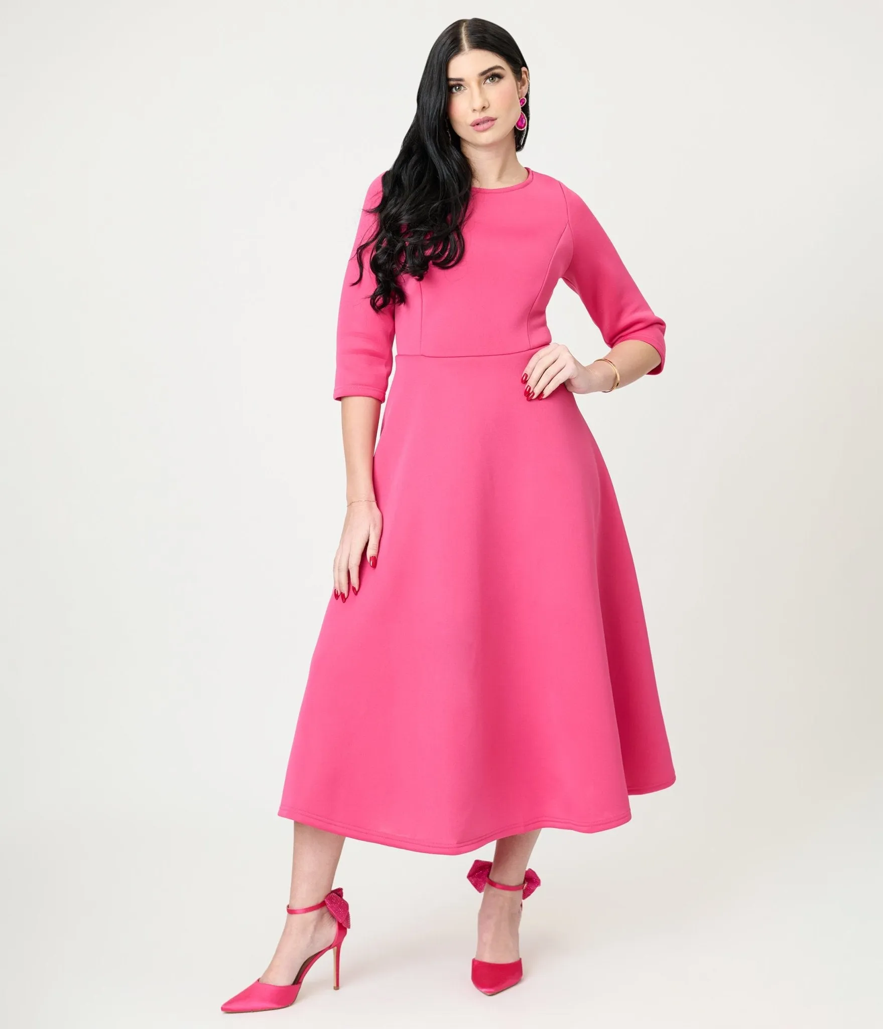 Fuchsia Three Quarter Length Sleeve Midi Dress sold by Unique Vintage product image thumbnail 4