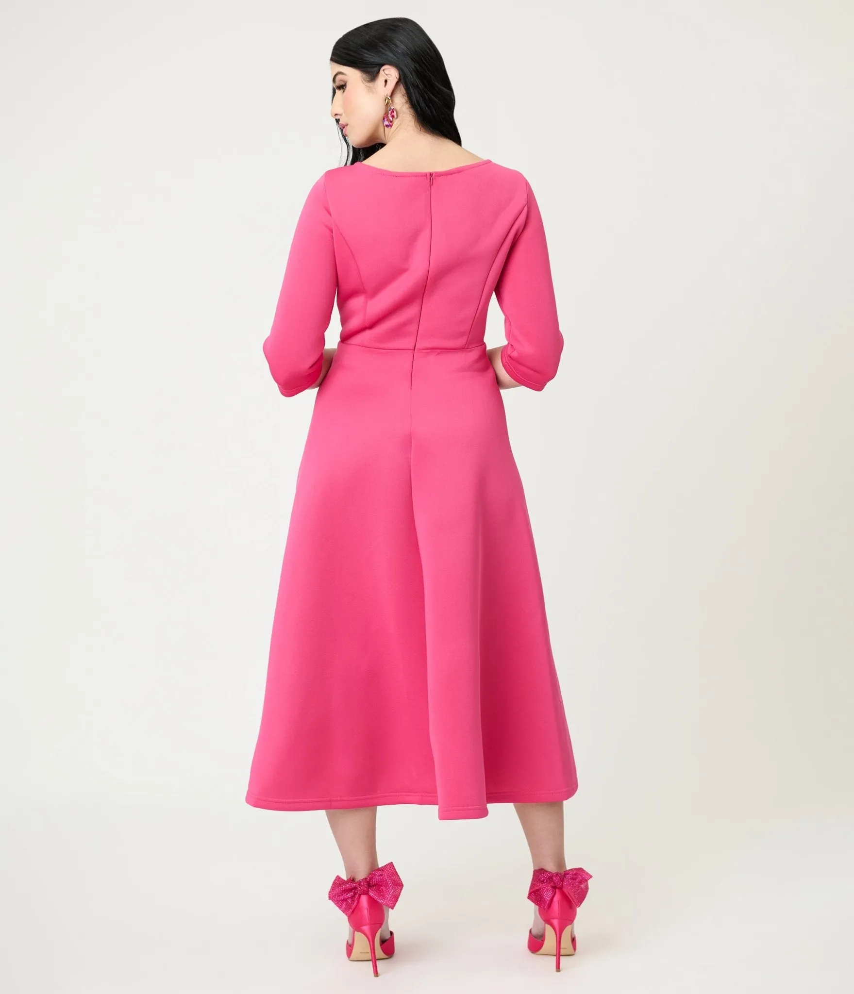 Fuchsia Three Quarter Length Sleeve Midi Dress sold by Unique Vintage product image thumbnail 2