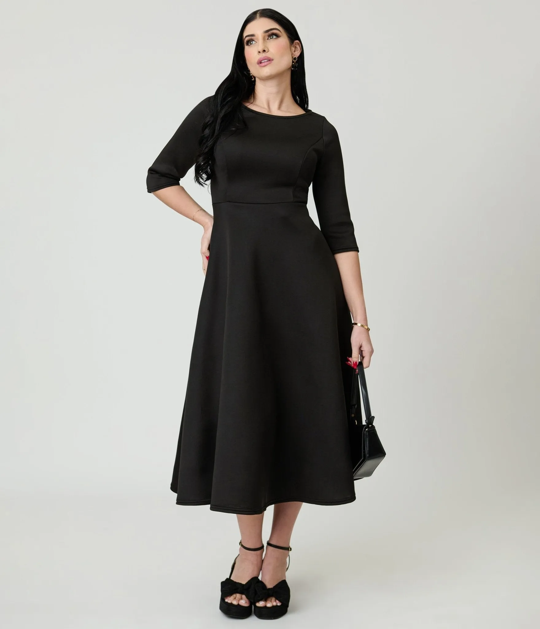 Black Three Quarter Length Sleeve Midi Dress sold by Unique Vintage product image thumbnail 4