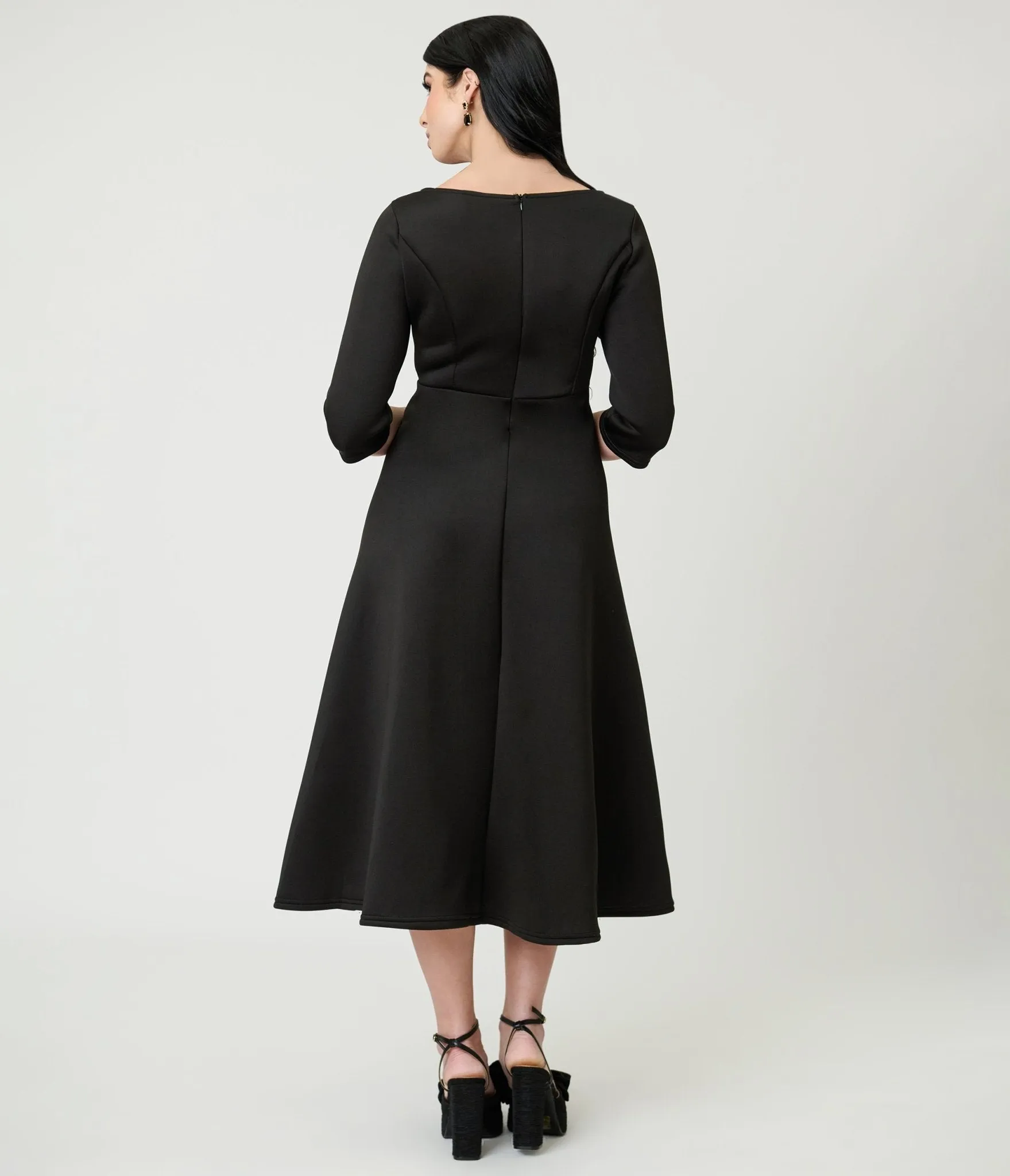 Black Three Quarter Length Sleeve Midi Dress sold by Unique Vintage product image thumbnail 2
