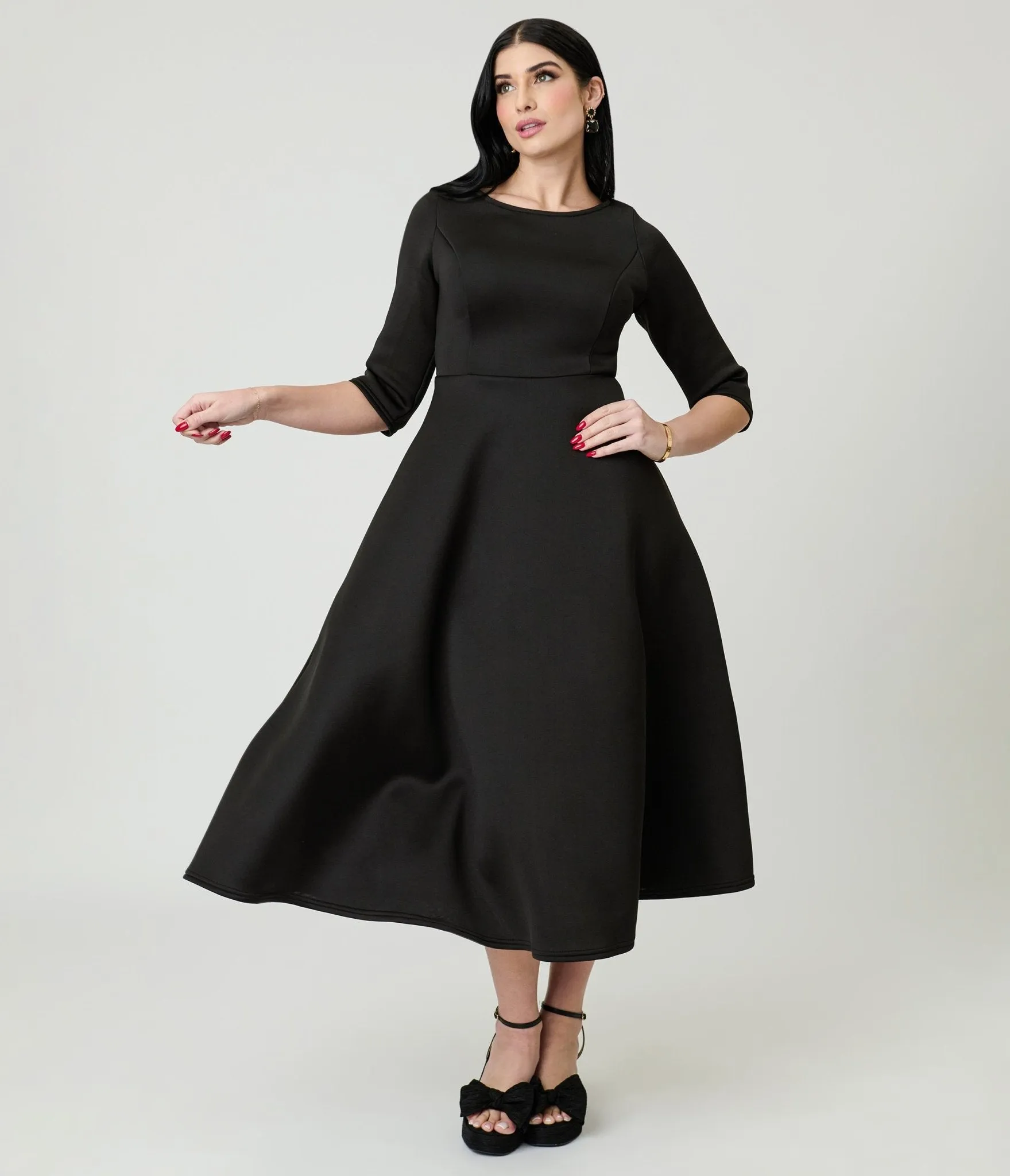 Black Three Quarter Length Sleeve Midi Dress sold by Unique Vintage product image thumbnail 3