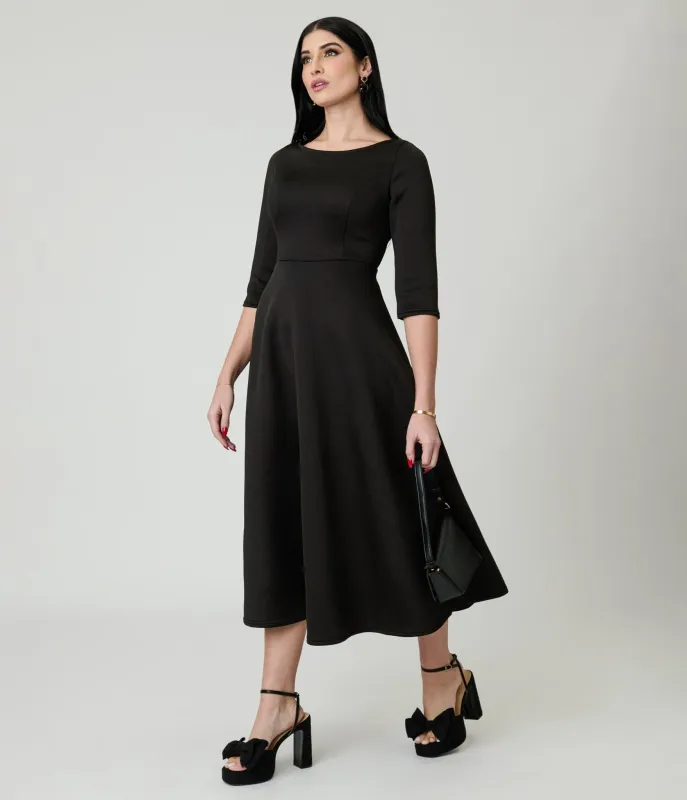 Black Three Quarter Length Sleeve Midi Dress sold by Unique Vintage