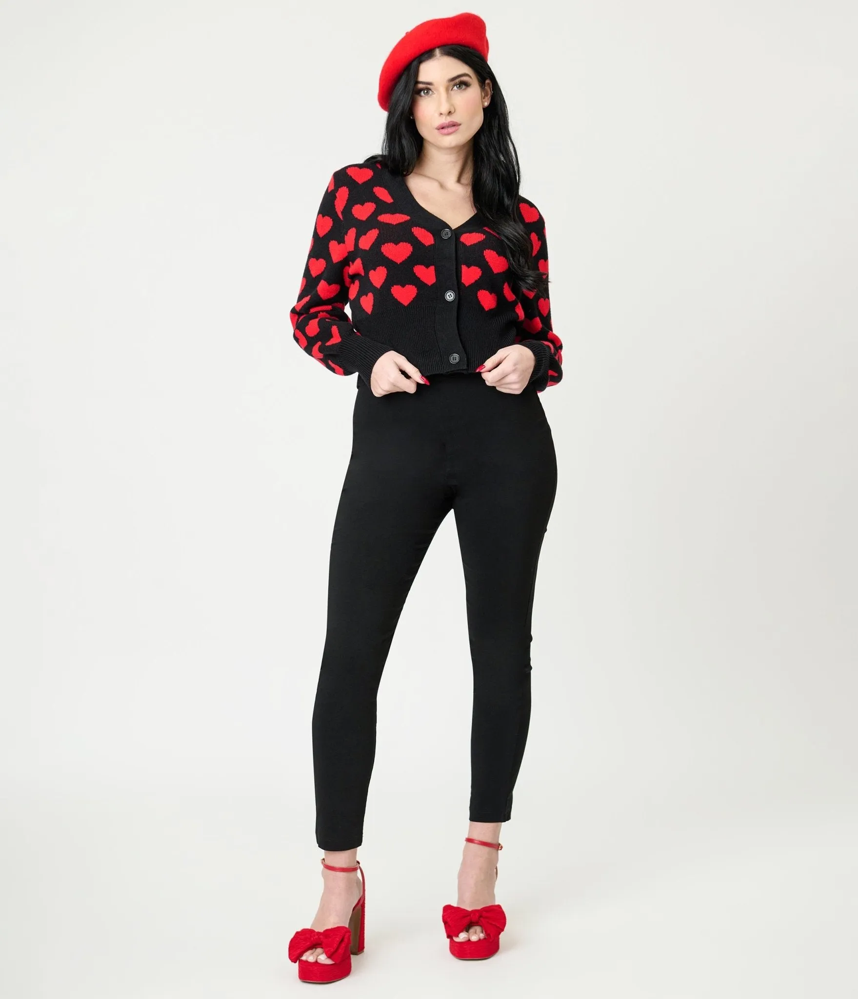 Black & Red Heart Cropped Cardigan sold by Unique Vintage product image thumbnail 4
