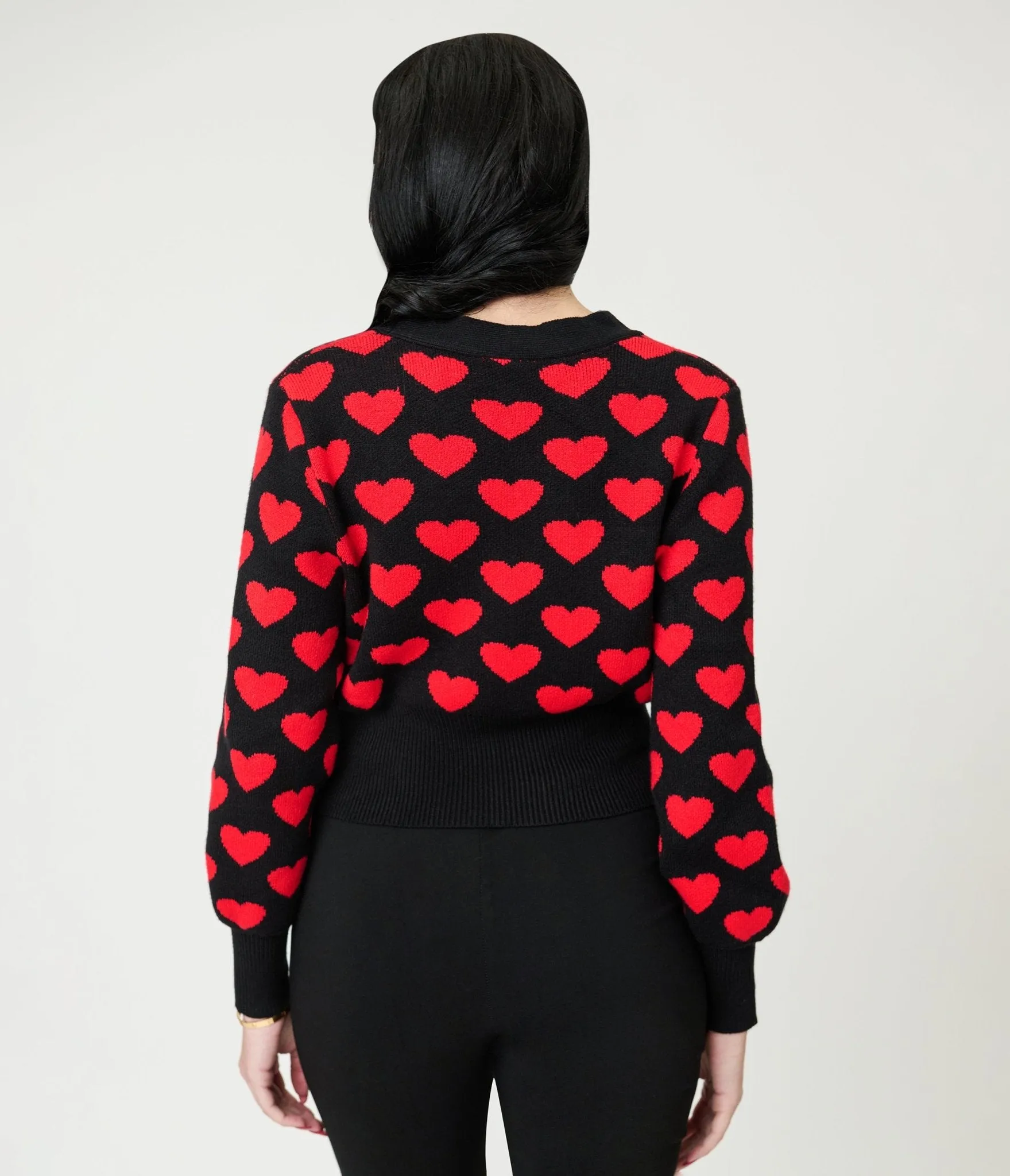Black & Red Heart Cropped Cardigan sold by Unique Vintage product image thumbnail 2