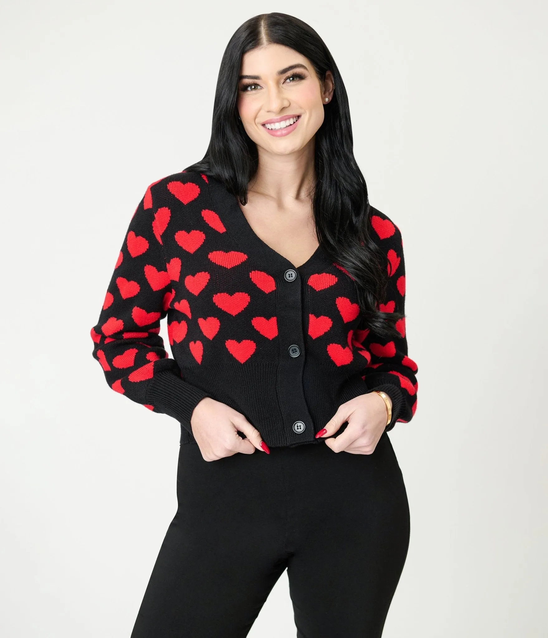 Black & Red Heart Cropped Cardigan sold by Unique Vintage product image thumbnail 3
