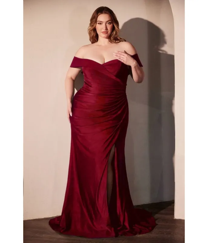LaDivine by Cinderella Divine Burgundy Plus Sweetheart Neck Bridesmaid Gown with Leg Slit made by Unique Vintage