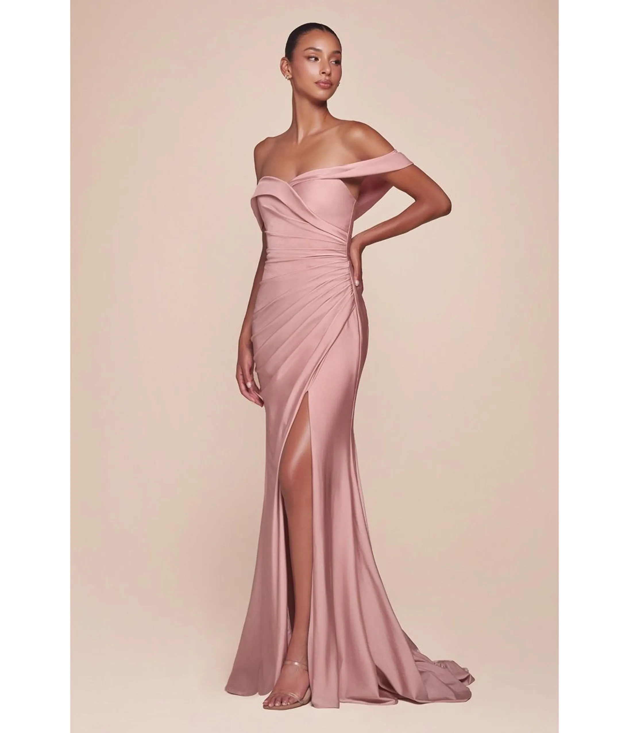 LaDivine by Cinderella Divine Dusty Rose Sweetheart Neck Bridesmaid Gown with Pleated Waistline sold by Unique Vintage