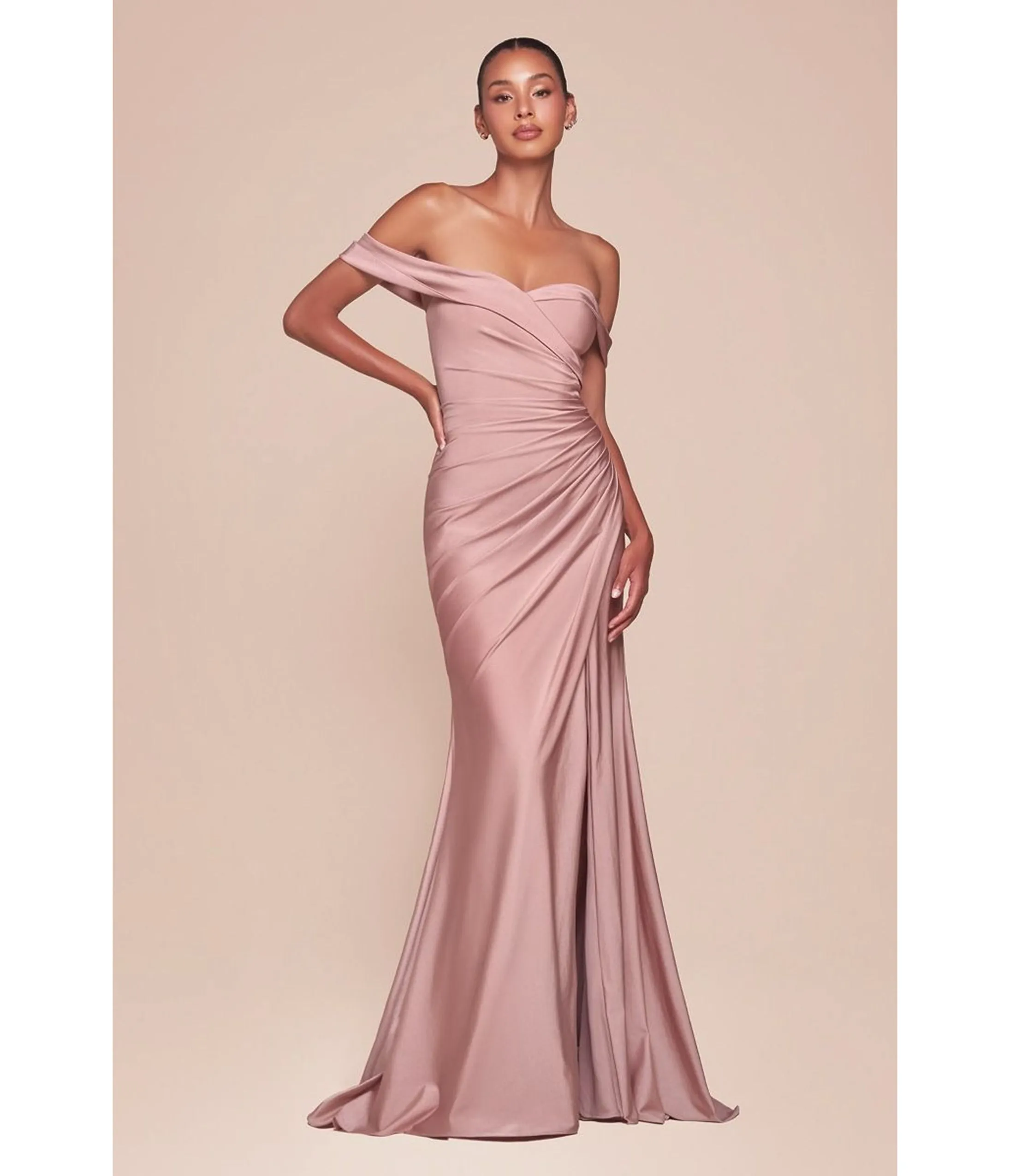 LaDivine by Cinderella Divine Dusty Rose Sweetheart Neck Bridesmaid Gown with Pleated Waistline sold by Unique Vintage product image thumbnail 2