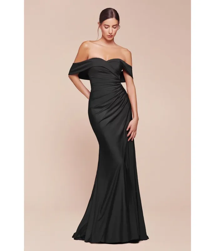 LaDivine by Cinderella Divine Black Sweetheart Neck Bridesmaid Gown with Pleated Waistline made by Unique Vintage