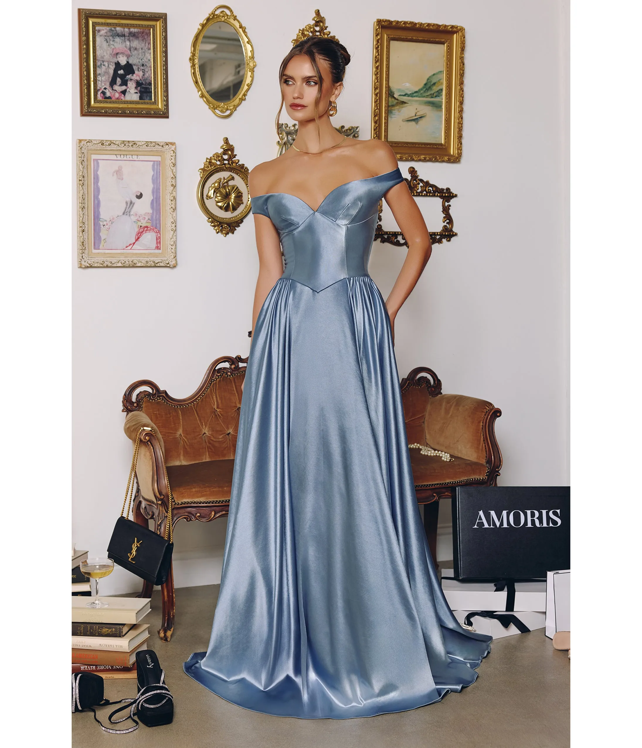 LaDivine by Cinderella Divine Light Blue Sweetheart Neck Off-the-Shoulder Gown with Structured Bodice sold by Unique Vintage product image thumbnail 2