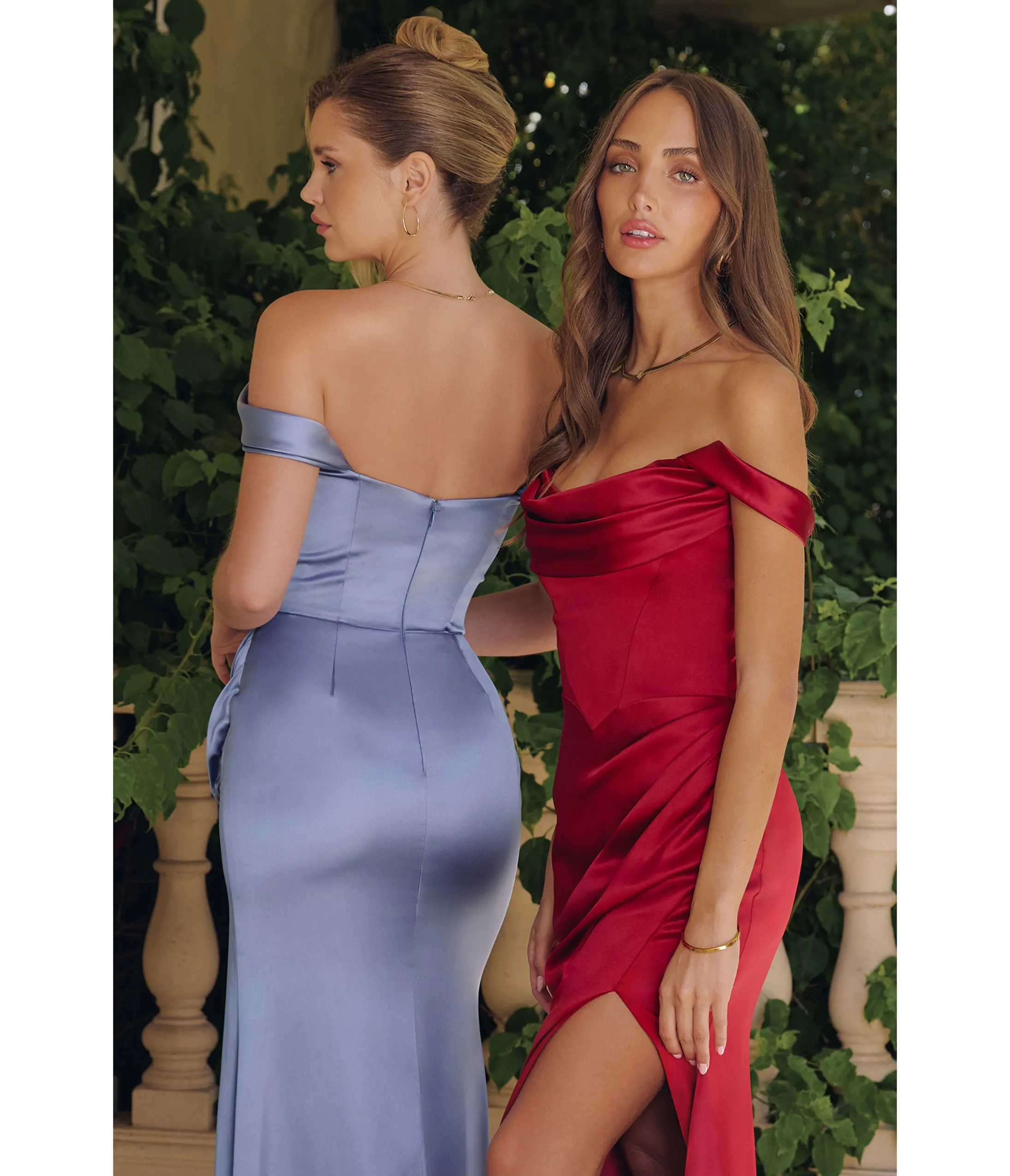 LaDivine by Cinderella Divine Blue Draped Neck Strapless-Optional Gown with High Slit sold by Unique Vintage product image thumbnail 2