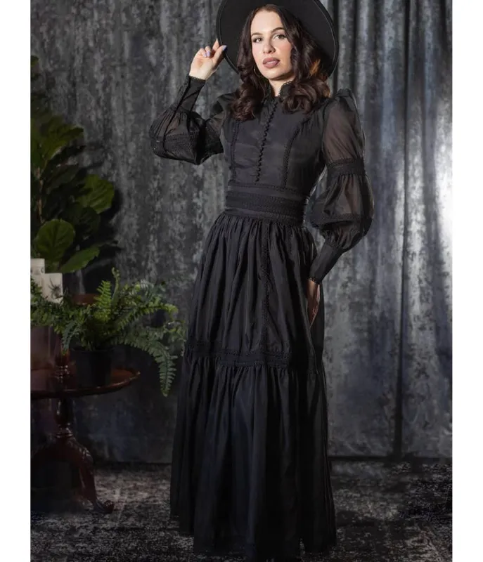 Witchwood Bags Black Victorian Morgana Maxi Dress sold by Unique Vintage
