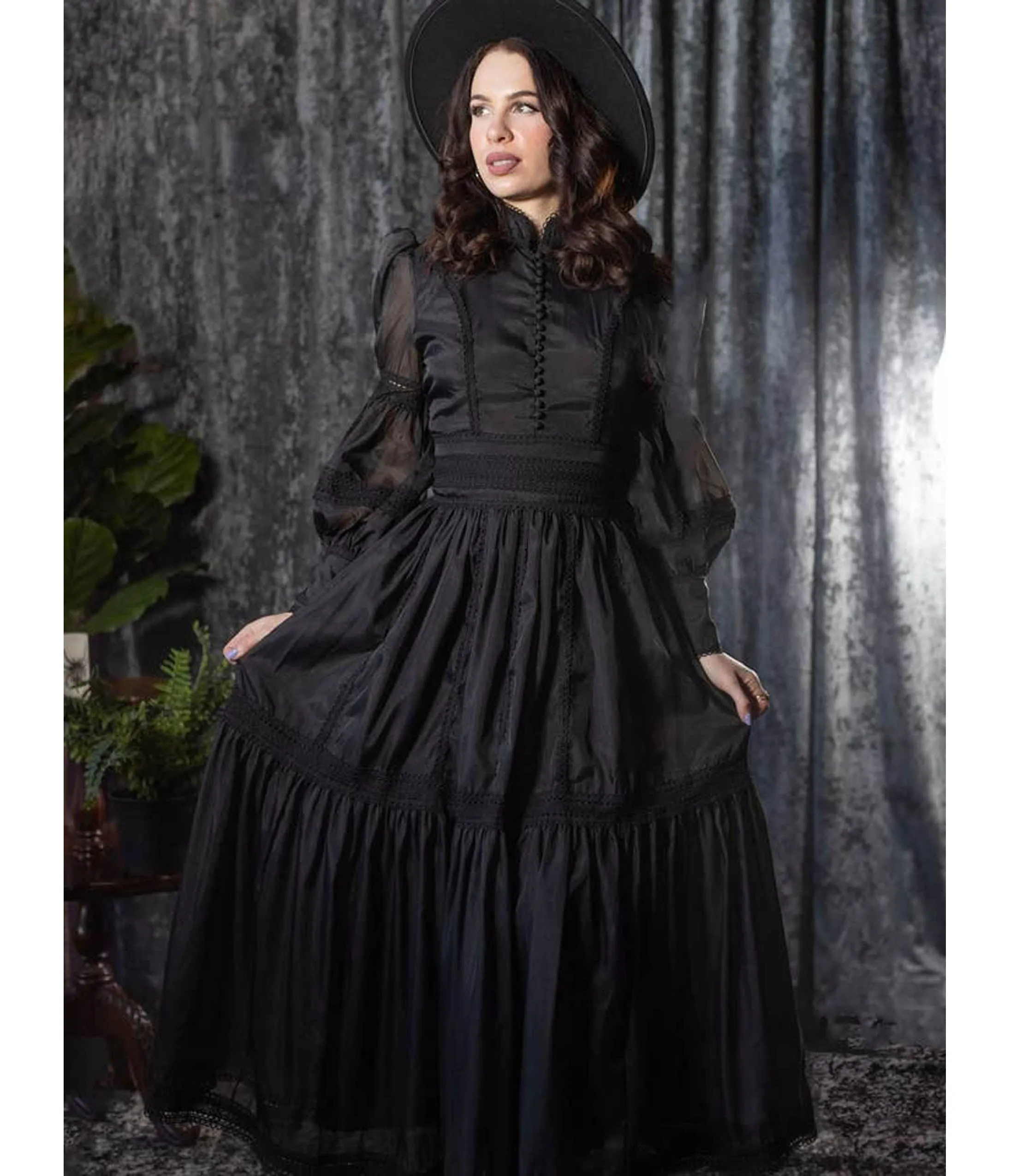 Witchwood Bags Black Victorian Morgana Maxi Dress sold by Unique Vintage product image thumbnail 4