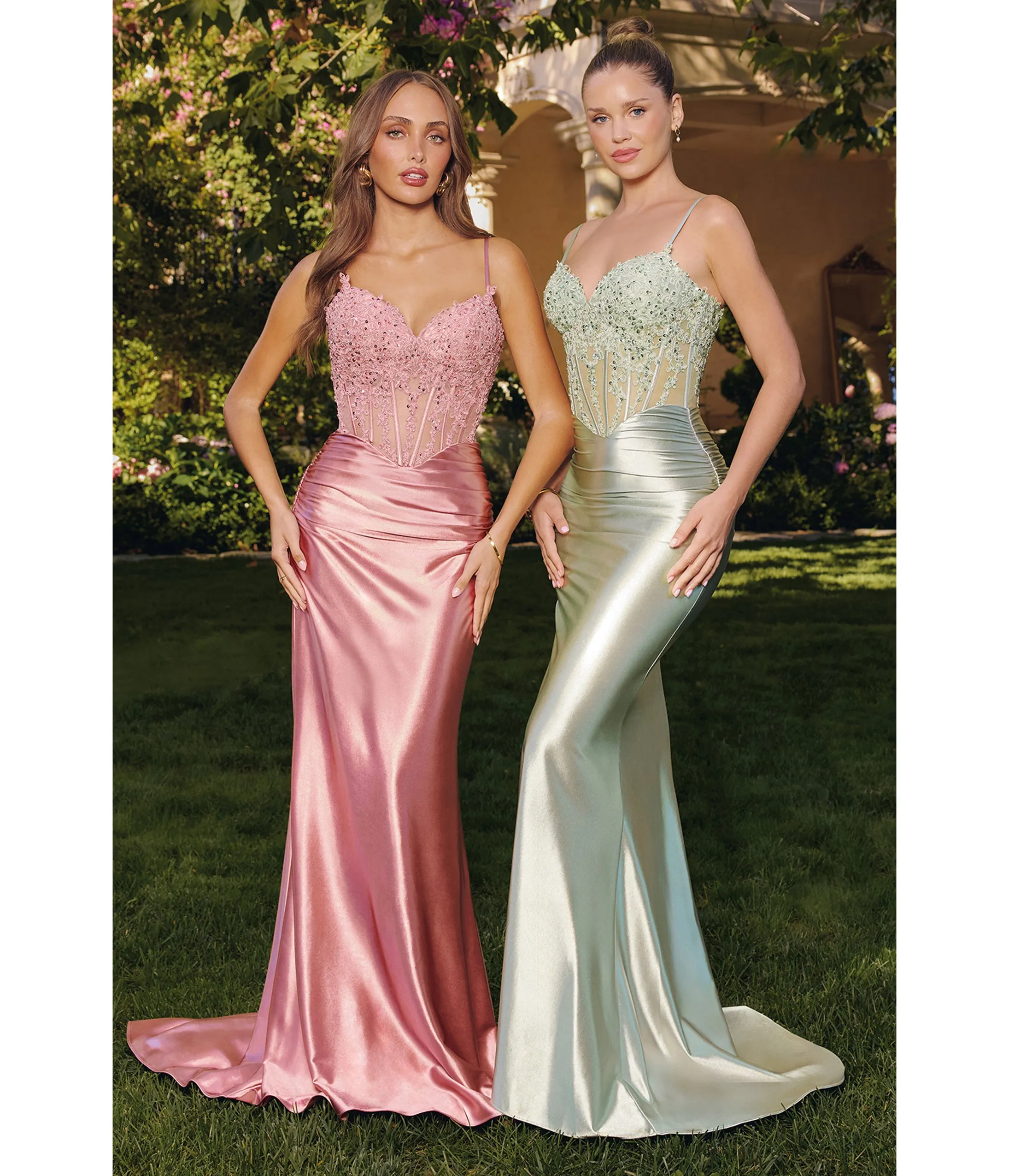 LaDivine by Cinderella Divine Sage Embellished Corset Mermaid Gown with Lace-Up Back sold by Unique Vintage