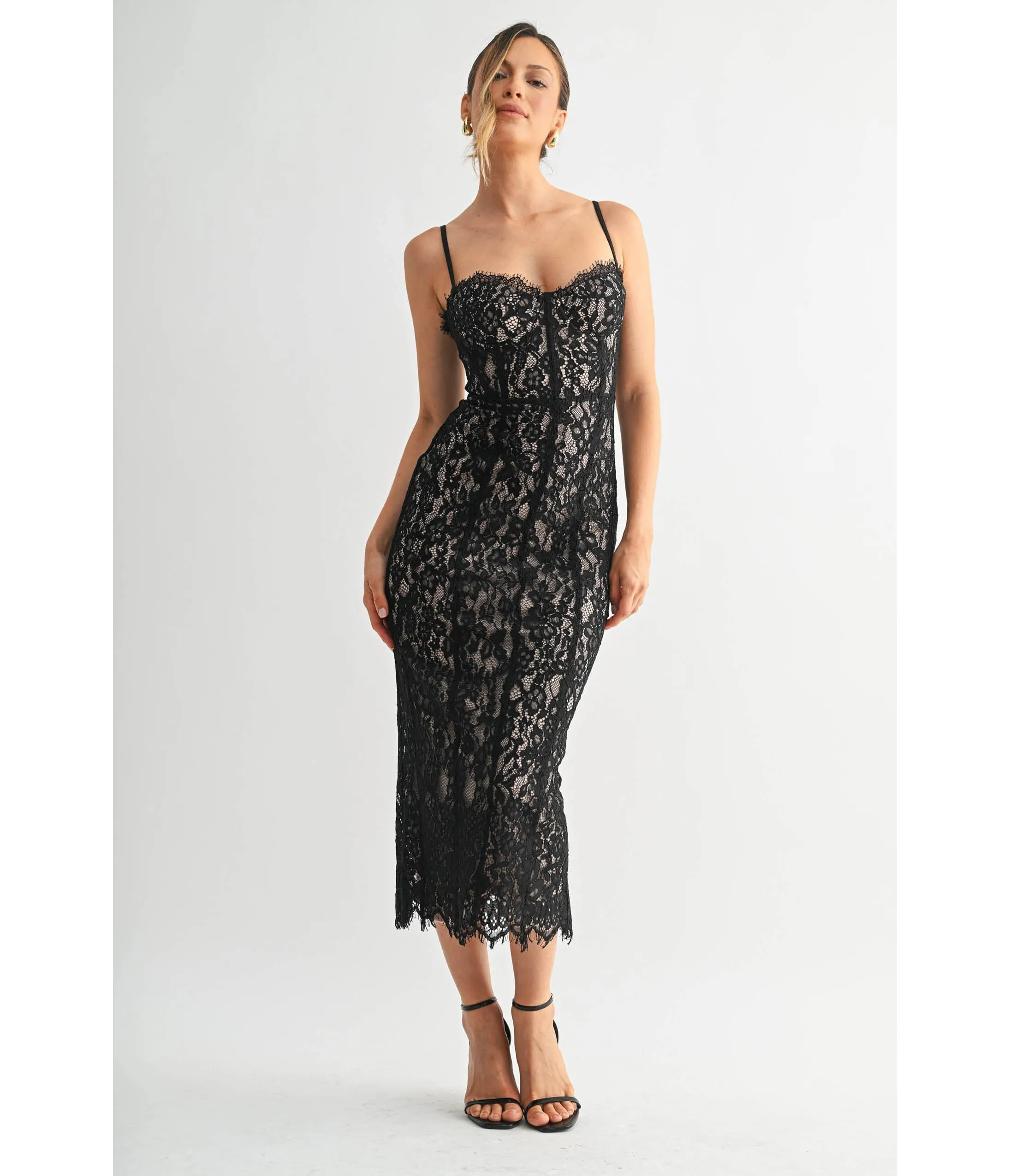 Black Lace Corset Pencil Dress sold by Unique Vintage