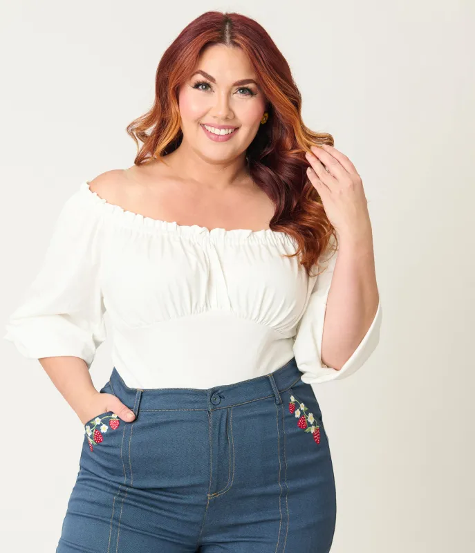 Unique Vintage Plus Size White Peasant Sleeve Blouse made by Unique Vintage