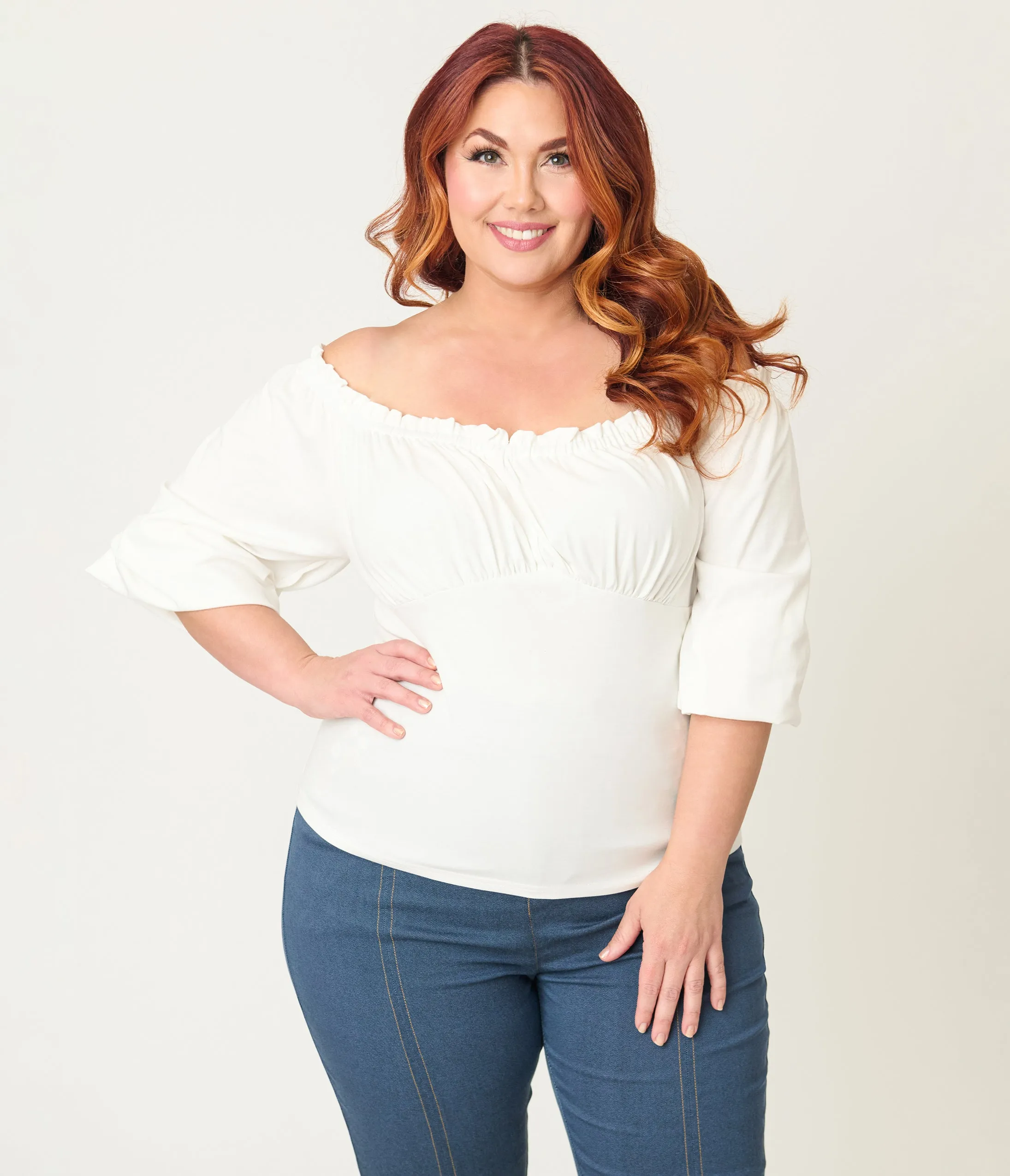 Unique Vintage Plus Size White Peasant Sleeve Blouse sold by Unique Vintage product image thumbnail 3