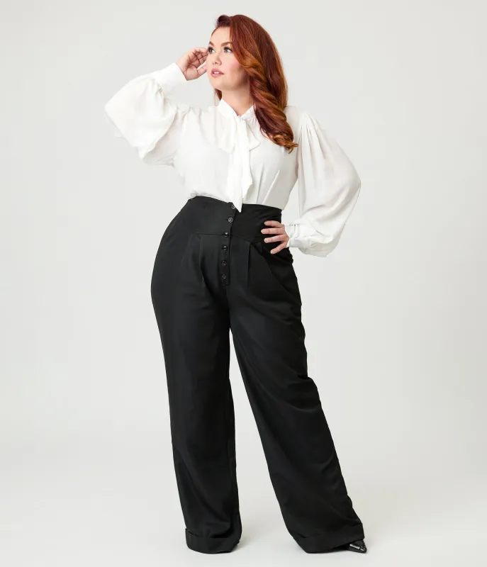 Unique Vintage Plus Size Black High Waisted Trouser made by Unique Vintage