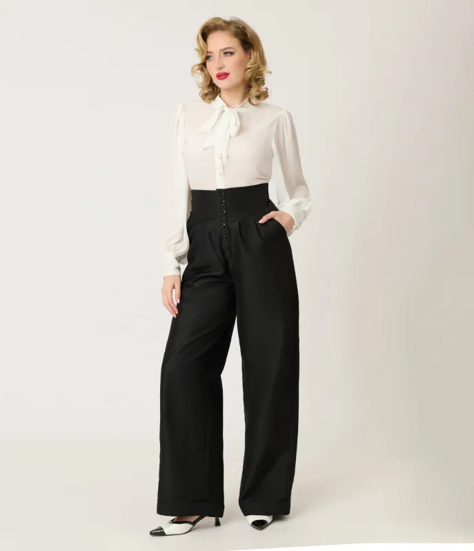 Unique Vintage Black High Waisted Trouser made by Unique Vintage