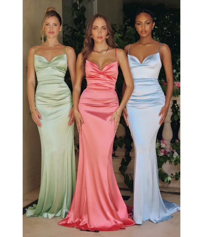 LaDivine by Cinderella Divine Sky Blue Sweetheart Neck Mermaid Gown with Ruched Bodice sold by Unique Vintage