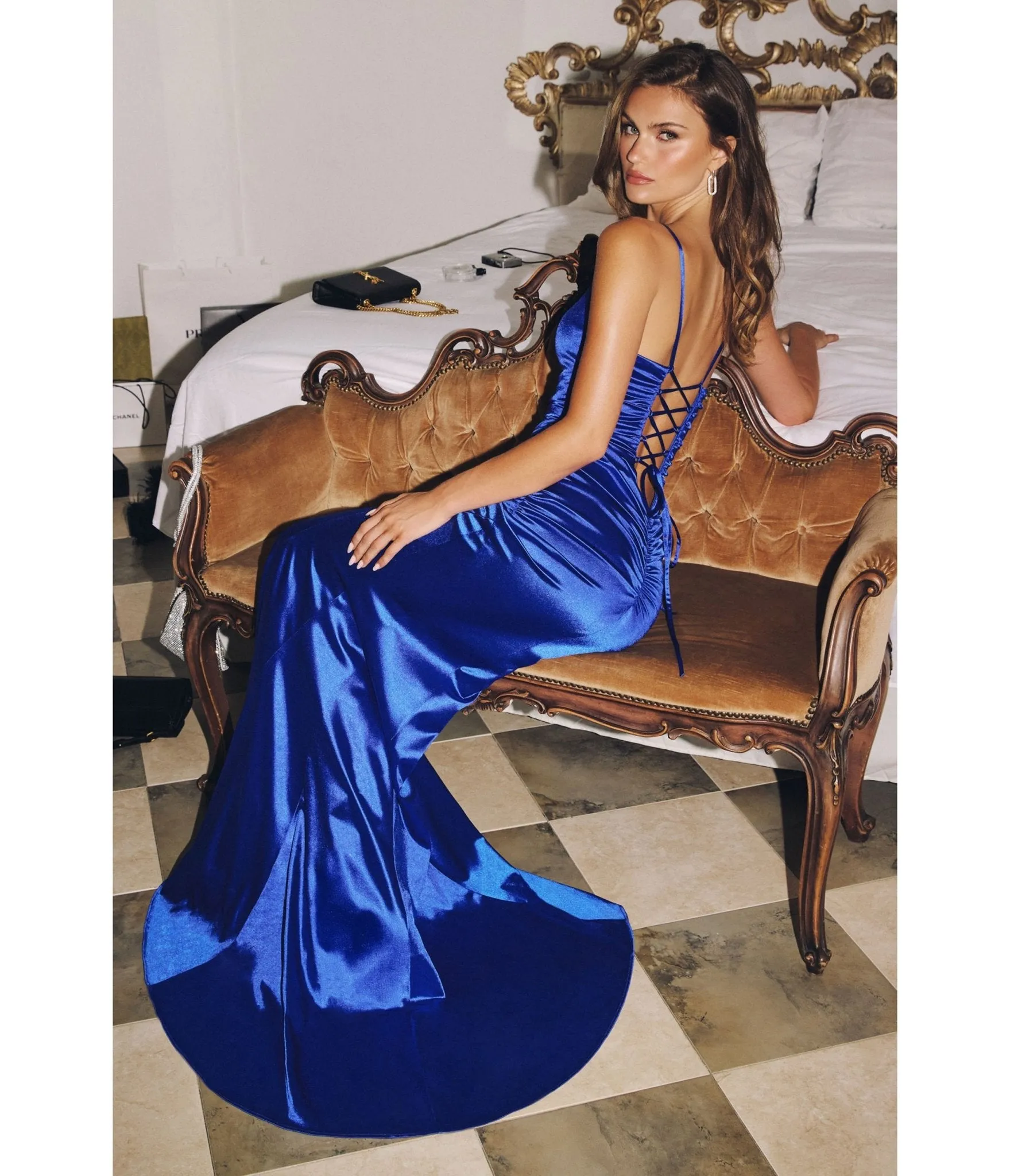 LaDivine by Cinderella Divine Royal Sweetheart Neck Mermaid Gown with Ruched Bodice sold by Unique Vintage product image thumbnail 2