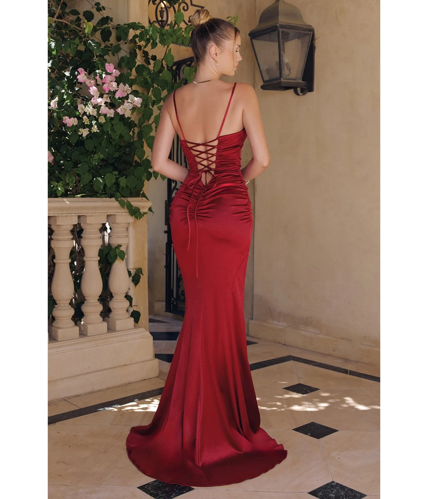 LaDivine by Cinderella Divine Burgundy Sweetheart Neck Mermaid Gown with Ruched Bodice sold by Unique Vintage product image thumbnail 2