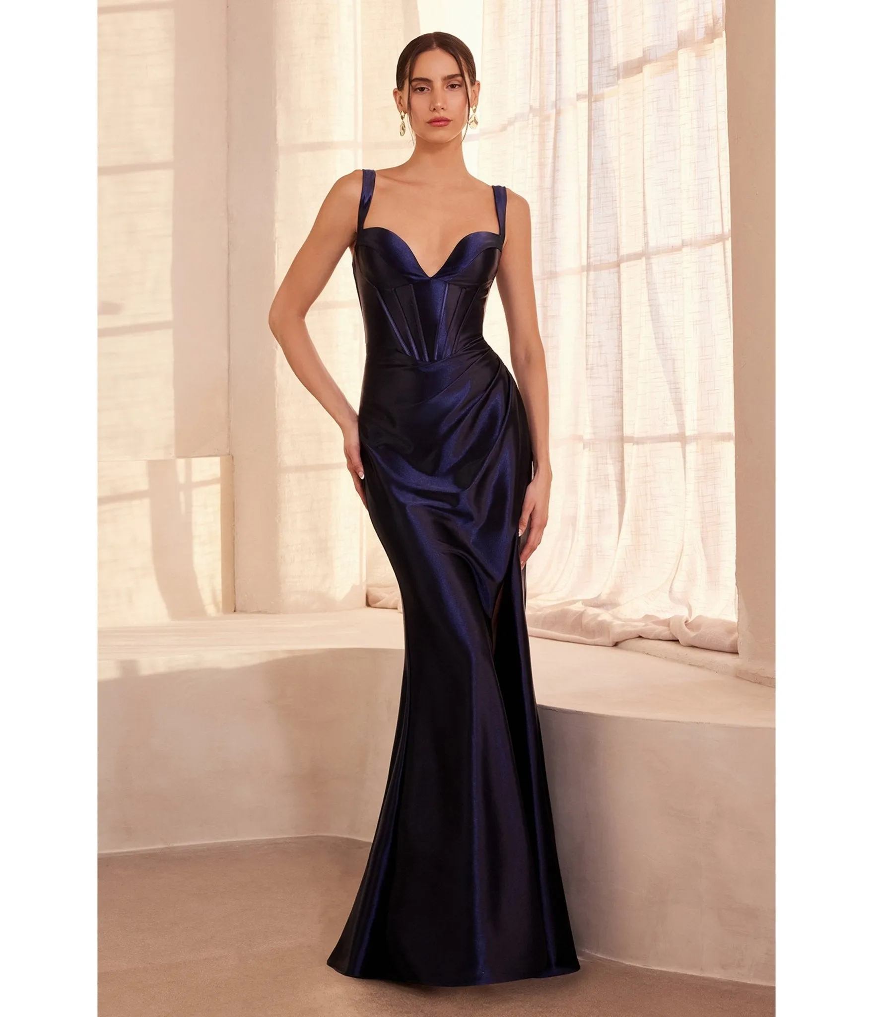 LaDivine by Cinderella Divine Navy Sweetheart Neck Corset Stretch Mermaid Gown sold by Unique Vintage product image thumbnail 5