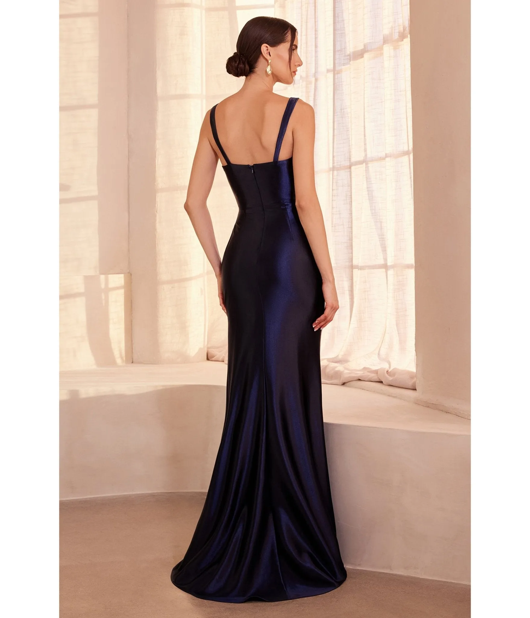 LaDivine by Cinderella Divine Navy Sweetheart Neck Corset Stretch Mermaid Gown sold by Unique Vintage product image thumbnail 2