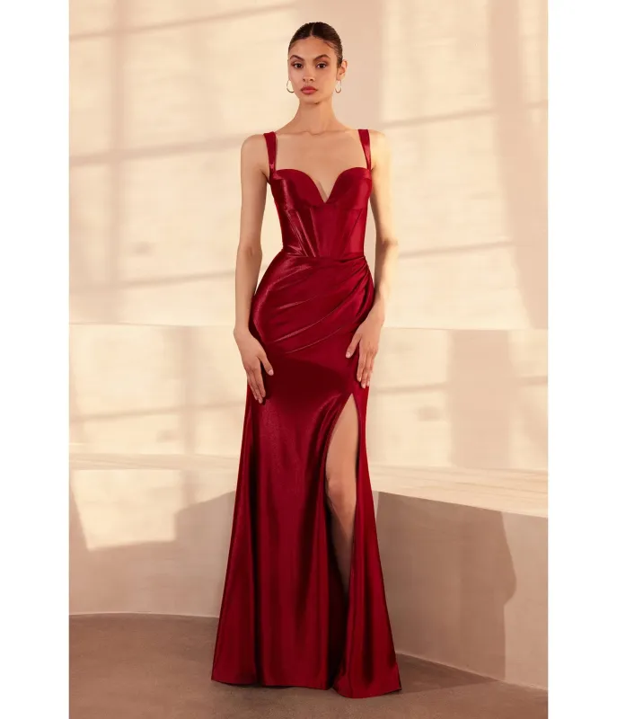 LaDivine by Cinderella Divine Deep Red Sweetheart Neck Corset Stretch Mermaid Gown sold by Unique Vintage