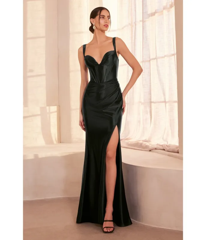 LaDivine by Cinderella Divine Black Sweetheart Neck Corset Stretch Mermaid Gown sold by Unique Vintage