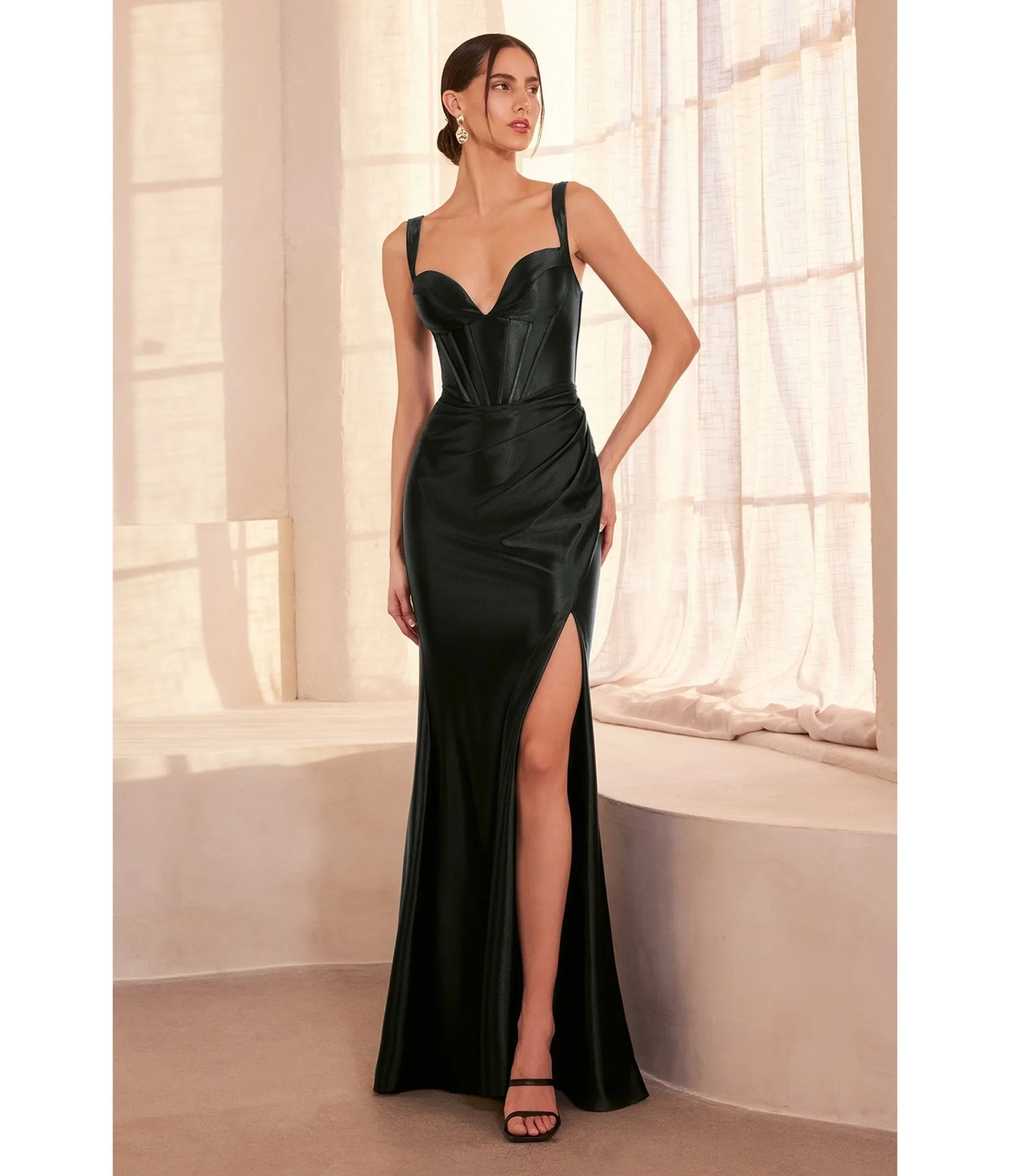 LaDivine by Cinderella Divine Black Sweetheart Neck Corset Stretch Mermaid Gown sold by Unique Vintage