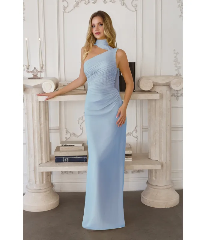 LaDivine by Cinderella Divine Light Blue One-Shoulder Bridesmaid Gown with Asymmetric Neckline sold by Unique Vintage
