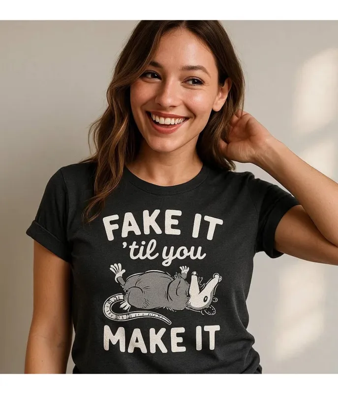 Fake It Til You Make It Possum Unisex Graphic Tee sold by Unique Vintage