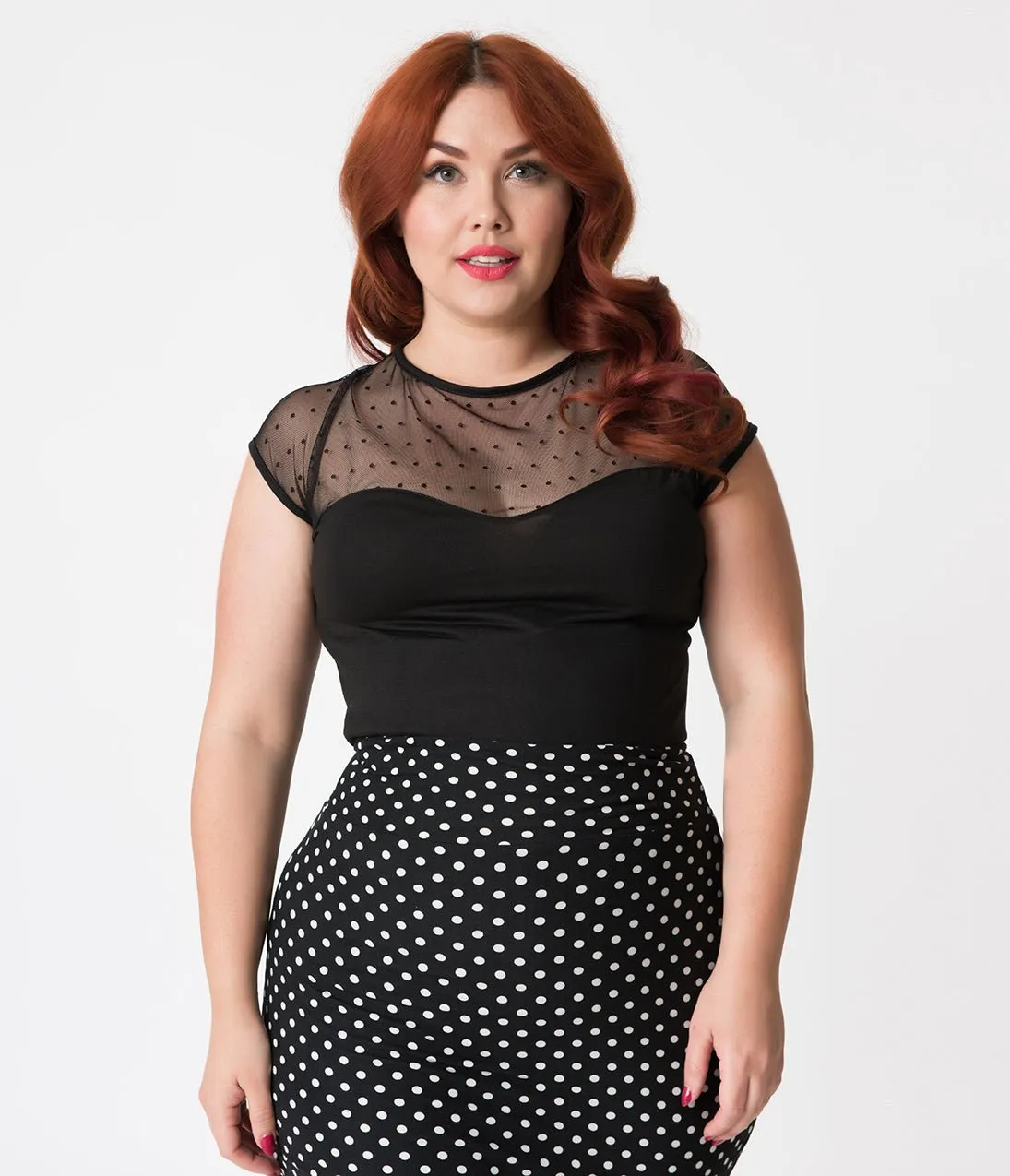 Steady Plus Size Black Mesh Dot Miss Fancy Knit Top sold by Unique Vintage product image thumbnail 4