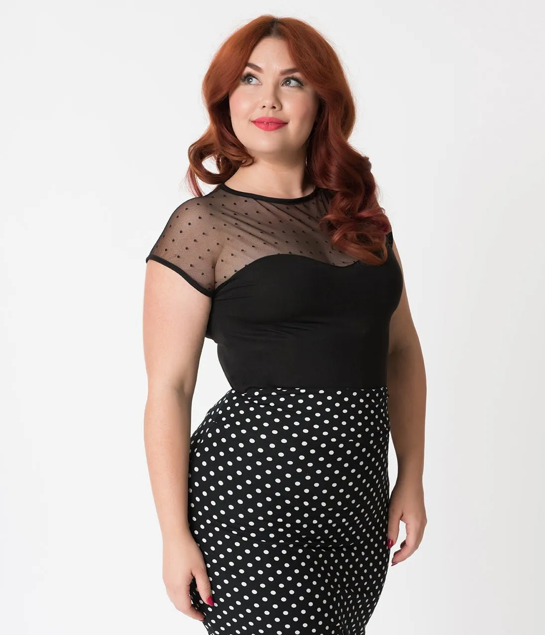 Steady Plus Size Black Mesh Dot Miss Fancy Knit Top sold by Unique Vintage product image thumbnail 3