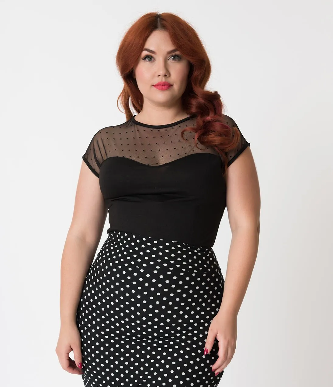 Steady Plus Size Black Mesh Dot Miss Fancy Knit Top sold by Unique Vintage product image thumbnail 5