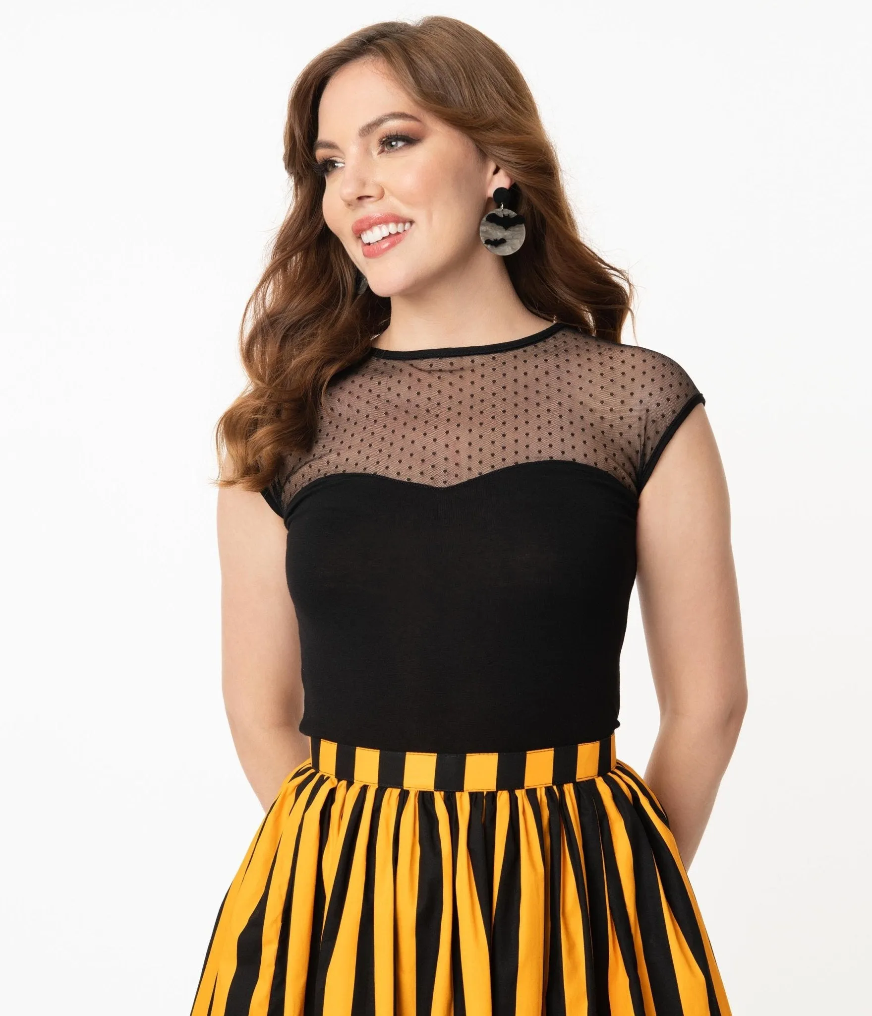 Steady Black Mesh Dot Miss Fancy Knit Top sold by Unique Vintage product image thumbnail 4