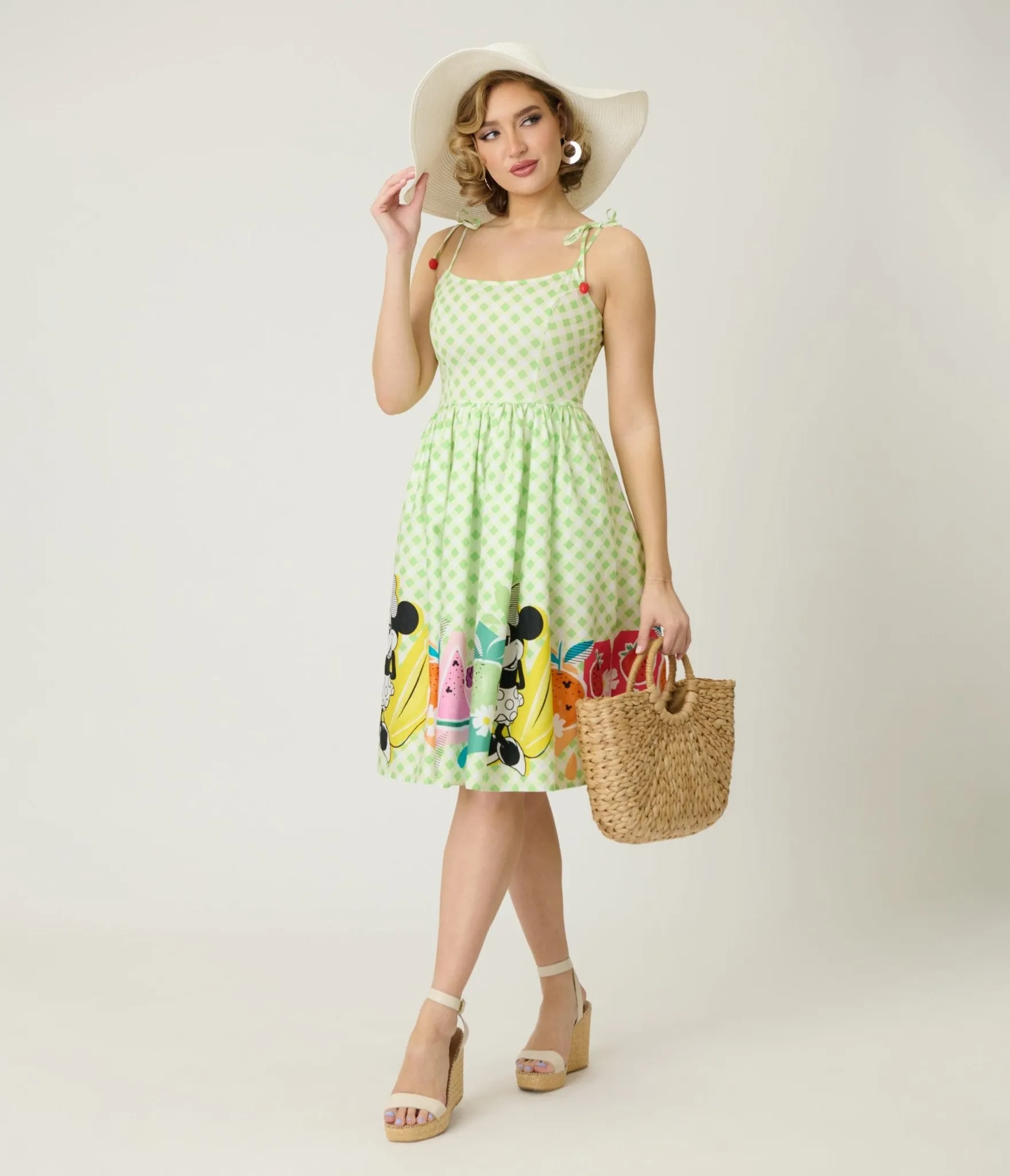 Disney Food Collection by Unique Vintage Green Gingham Mickey Fruit Salad Swing Dress sold by Unique Vintage product image thumbnail 3