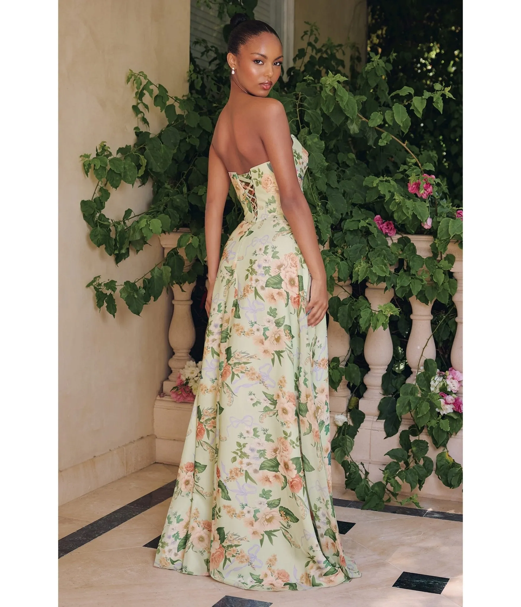 LaDivine by Cinderella Divine Sage Sweetheart Neck Garden Floral Bridesmaid Gown sold by Unique Vintage product image thumbnail 2