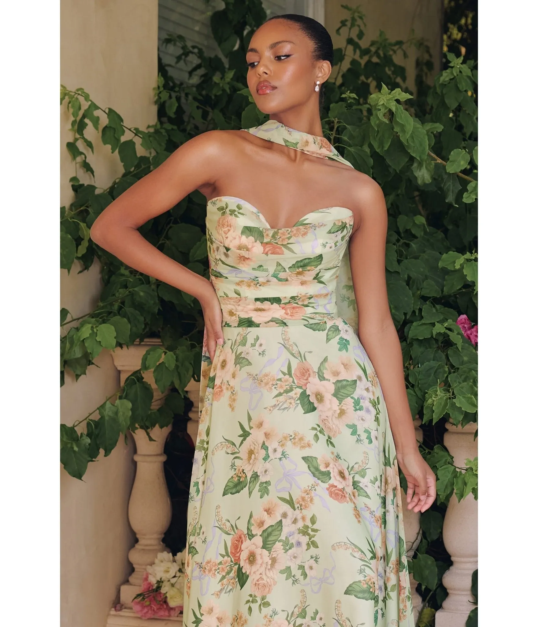 LaDivine by Cinderella Divine Sage Sweetheart Neck Garden Floral Bridesmaid Gown sold by Unique Vintage product image thumbnail 3