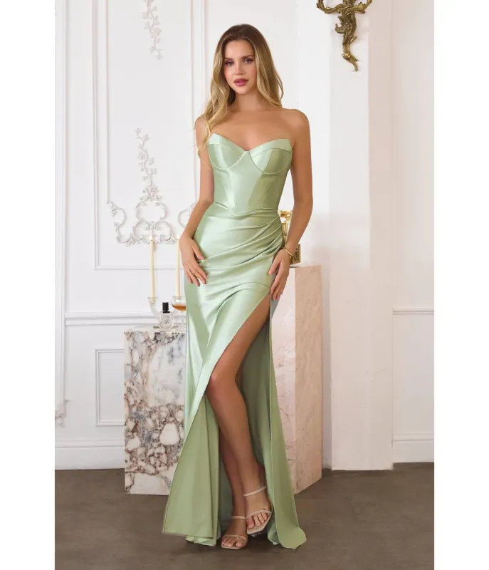 LaDivine by Cinderella Divine Sage Sweetheart Neck Gown with Lace-Up Back sold by Unique Vintage