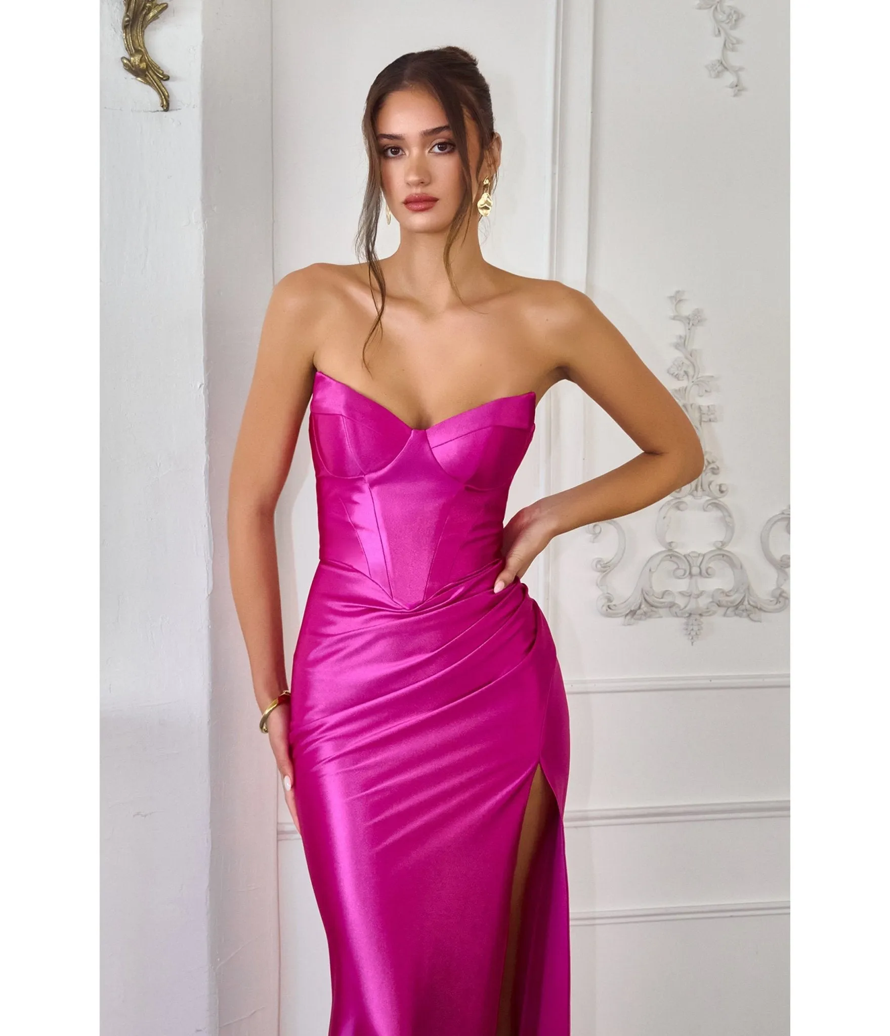 LaDivine by Cinderella Divine Fuchsia Sweetheart Neck Gown with Lace-Up Back sold by Unique Vintage product image thumbnail 2