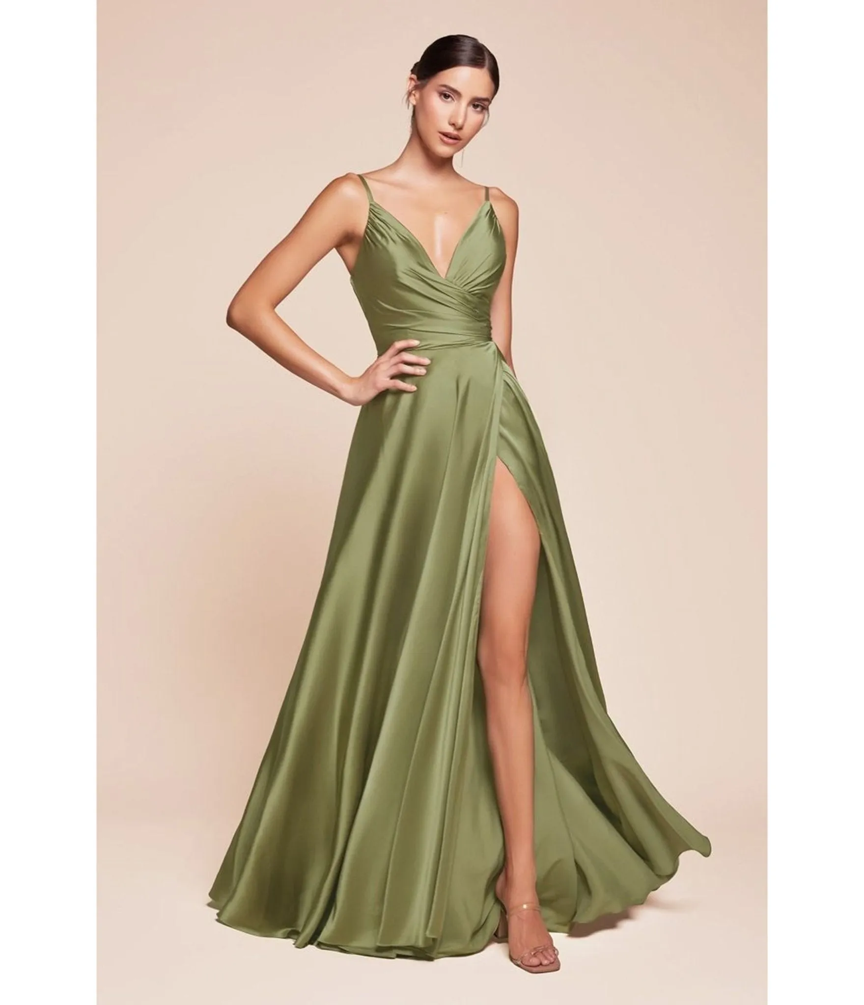 LaDivine by Cinderella Divine Greenery Sweetheart Neck Bridesmaid Gown with Gathered Waistline sold by Unique Vintage