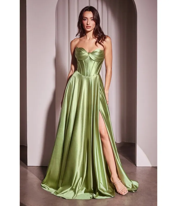 LaDivine by Cinderella Divine Greenery Sweetheart Neck Evening Gown with Hidden Pockets sold by Unique Vintage