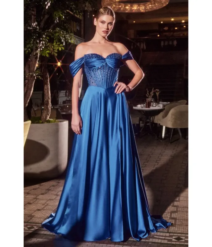 LaDivine by Cinderella Divine Royal Blue Strapless Sweetheart Evening Gown with Ruched Skirt sold by Unique Vintage